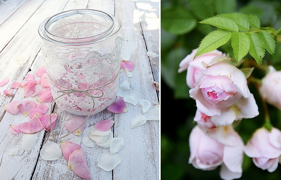 Windlicht mit Deko und Rosen