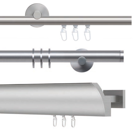 Gardinenschienen Aluminium, Edelstahl oder Silber