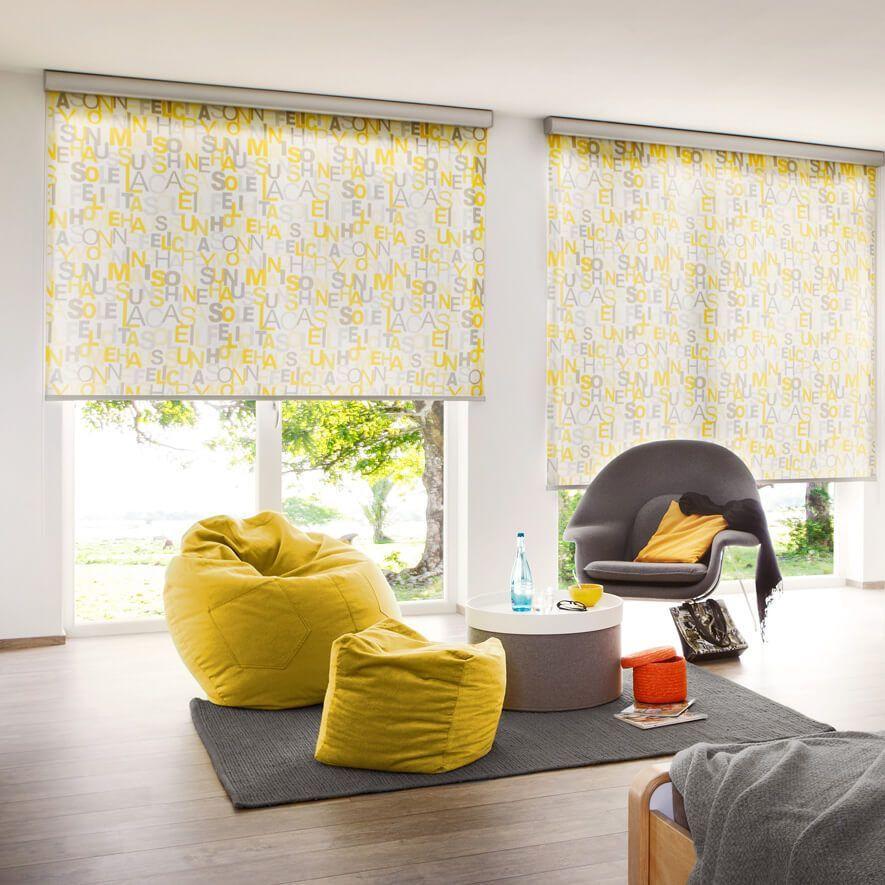 Gelbe Dekor Rollos nach Maß im Wohnzimmer Gelbe Dekor Rollos nach Maß im Wohnzimmer