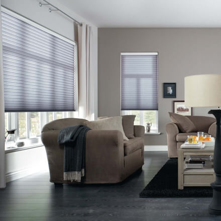 Wabenplissee Kettenzug Wohnzimmer blau